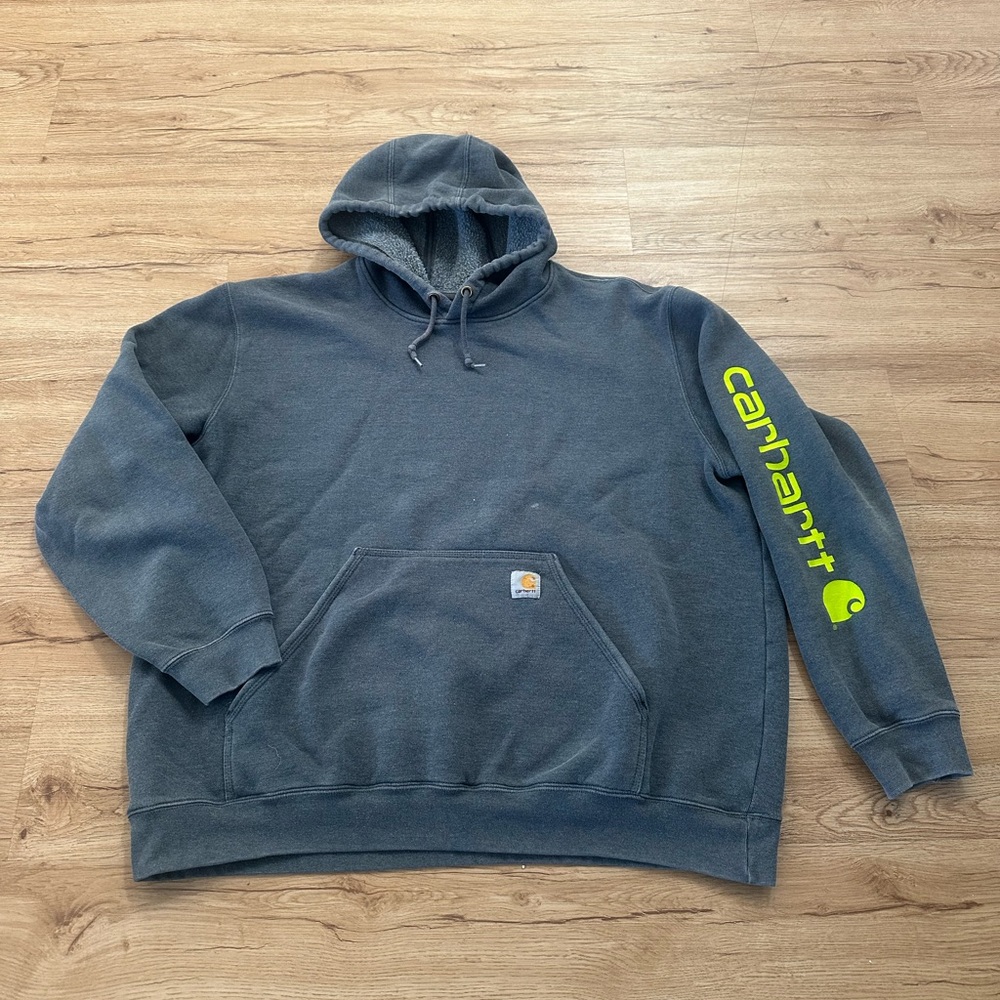 Carhartt Mens 2XL Gray Sleeve Logo Graphic Hoodie Original Fit K288 Sweatshirt